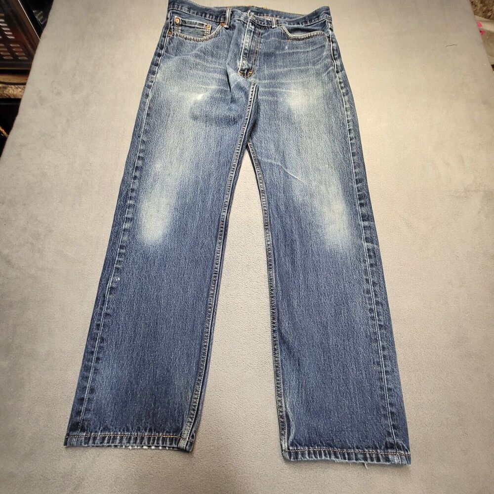 Levis 505 Jeans Mens 34x30 Blue Straight Leg Denim Jeans Distressed